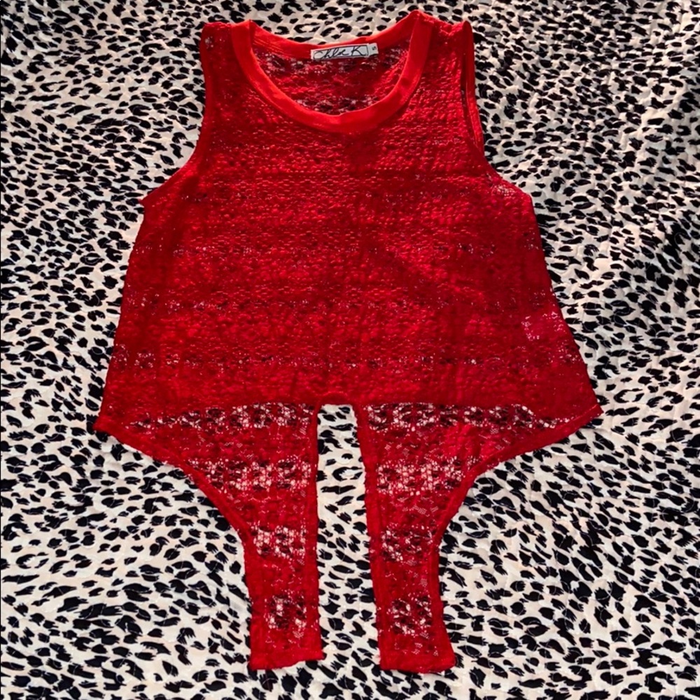 CHLOE K mesh crop top with tie at bottom